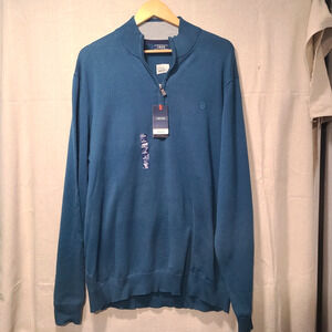 NWT Izod 1/4 Zip Sweater Blue Comfort Performance Stretch Golf Mens Small